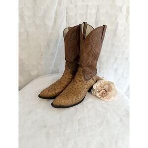 Dan Post Vintage Boots Ostrich Men’s 12 D Brown & Tan Cowboy Western Pointed Toe